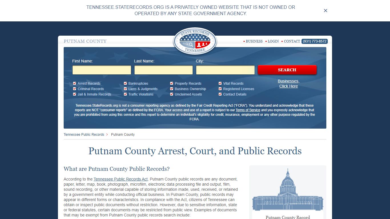 Putnam County Arrest, Court, and Public Records